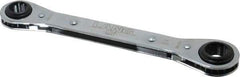 Lang - 5/8" x 3/4" 12 Point Reversible Ratcheting Box Wrench - Double End, 8-1/8" OAL, Steel, Nickel Chrome Finish - Benchmark Tooling