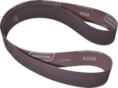 Norton - 2" Wide x 60" OAL, 120 Grit, Aluminum Oxide Abrasive Belt - Aluminum Oxide, Fine, Coated, X Weighted Cloth Backing, Series R228 - Benchmark Tooling