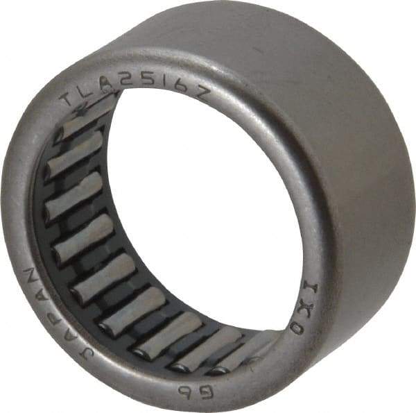 IKO - 0.984" Bore Diam, 3,500 Lb. Dynamic Capacity, 25 x 32 x 16mm, Caged, Open End, Shell Needle Roller Bearing - 1.26" Outside Diam, 0.63" Wide - Benchmark Tooling