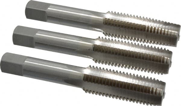 Interstate - M16x2.00 Metric Coarse, 4 Flute, Bottoming, Plug & Taper, Bright Finish, High Speed Steel Tap Set - Right Hand Cut, 3-13/16" OAL, 1-13/16" Thread Length - Benchmark Tooling