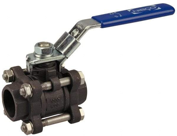 NIBCO - 1-1/2" Pipe, Full Port, Carbon Steel Standard Ball Valve - 3 Piece, Inline - One Way Flow, Socket Weld x Socket Weld Ends, Locking Lever Handle, 1,000 WOG - Benchmark Tooling
