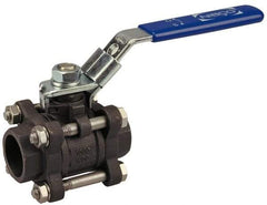 NIBCO - 1-1/2" Pipe, Full Port, Carbon Steel Standard Ball Valve - 3 Piece, Inline - One Way Flow, Socket Weld x Socket Weld Ends, Locking Lever Handle, 1,000 WOG - Benchmark Tooling