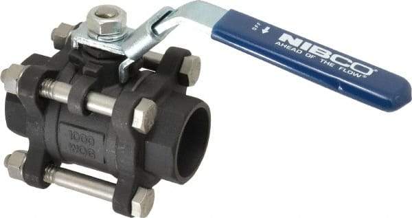 NIBCO - 1" Pipe, Full Port, Carbon Steel Standard Ball Valve - 3 Piece, Inline - One Way Flow, Socket Weld x Socket Weld Ends, Locking Lever Handle, 1,000 WOG - Benchmark Tooling