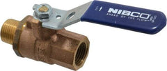 NIBCO - 1/2" Pipe, Full Port, Bronze Standard Ball Valve - 2 Piece, Inline - One Way Flow, MNPT x FNPT Ends, Lever Handle, 600 WOG, 200 WSP - Benchmark Tooling