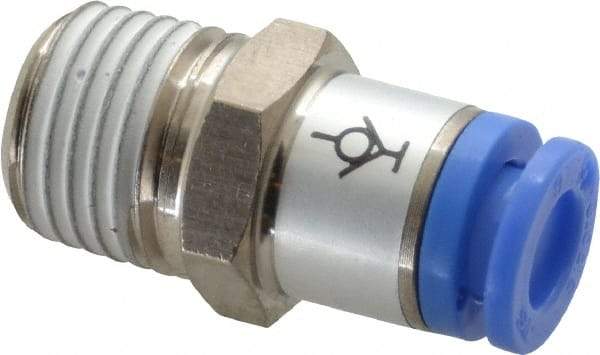 SMC PNEUMATICS - 6mm OD, R(PT) 1/4 Thread, Brass/Polybutylene Push-to-Connect Male Connector - 145 Max psi - Benchmark Tooling