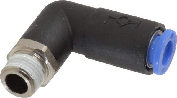 SMC PNEUMATICS - 6mm OD, R(PT) 1/8 Thread, Brass/Polybutylene Push-to-Connect Male Elbow - 145 Max psi - Benchmark Tooling