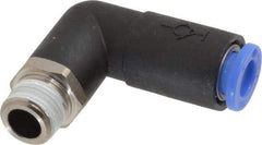 SMC PNEUMATICS - 6mm OD, R(PT) 1/8 Thread, Brass/Polybutylene Push-to-Connect Male Elbow - 145 Max psi - Benchmark Tooling