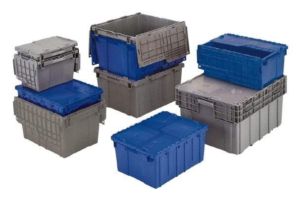 Orbis - 40 Lb Load Capacity Blue Polyethylene Attached-Lid Container - Stacking, Nesting, 22.3" Long x 13" Wide x 12.8" High, Lid Included - Benchmark Tooling