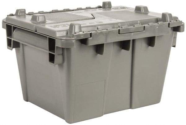 Orbis - 0.8 Cu Ft, 40 Lb Load Capacity Gray Polyethylene Attached-Lid Container - Stacking, Nesting, 20.6" Long x 13-1/2" Wide x 6-1/2" High, Lid Included - Benchmark Tooling