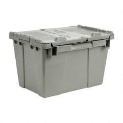 Orbis - 0.6 Cu Ft, 70 Lb Load Capacity Gray Polyethylene Attached-Lid Container - Stacking, Nesting, 15.2" Long x 10.9" Wide x 9.7" High, Lid Included - Benchmark Tooling