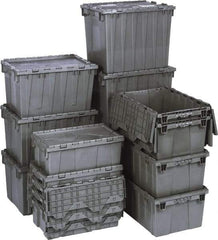 Quantum Storage - 1.42 Cu Ft, 75 Lb Load Capacity Gray Polyethylene Attached-Lid Container - Stacking, Nesting, 22.1" Long x 12.6" Wide x 11.9" High, Lid Included - Benchmark Tooling