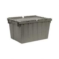 Quantum Storage - 1.67 Cu Ft, 60 Lb Load Capacity Gray Polyethylene Attached-Lid Container - Stacking, Nesting, 21.8" Long x 15" Wide x 12.8" High, Lid Included - Benchmark Tooling