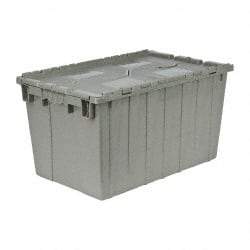 Quantum Storage - 2.2 Cu Ft, 90 Lb Load Capacity Gray Polyethylene Attached-Lid Container - Stacking, Nesting, 25.4" Long x 16.3" Wide x 14.1" High, Lid Included - Benchmark Tooling