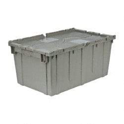 Quantum Storage - 2.5 Cu Ft, 100 Lb Load Capacity Gray Polyethylene Attached-Lid Container - Stacking, Nesting, 27.3" Long x 16.6" Wide x 12-1/2" High, Lid Included - Benchmark Tooling