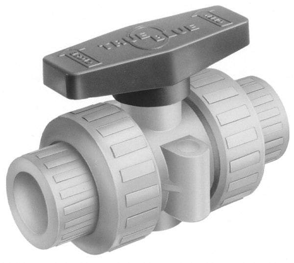 Plast-O-Matic - 1-1/2" Pipe, Full Port, PVDF True Union Design Ball Valve - Inline - Two Way Flow, FNPT x FNPT Ends, Tee Handle, 232 WOG - Benchmark Tooling