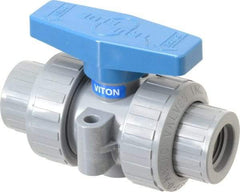Plast-O-Matic - 1/2" Pipe, Full Port, CPVC True Union Design Ball Valve - Inline - Two Way Flow, FNPT x FNPT Ends, Tee Handle, 175 WOG - Benchmark Tooling