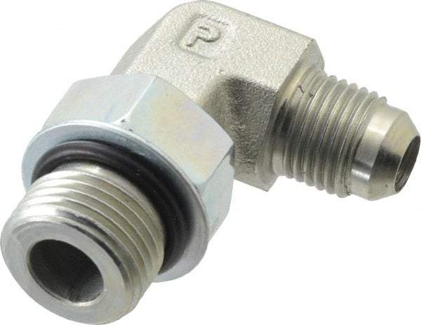 Parker - 3/8" Tube OD, 37° Steel Flared Tube Straight Thread Elbow - 3/4 UNF, Flare x SAE-ORB Ends - Benchmark Tooling