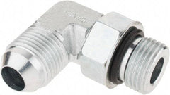 Parker - 1/2" Tube OD, 37° Steel Flared Tube Straight Thread Elbow - 3/4 UNF, Flare x SAE-ORB Ends - Benchmark Tooling