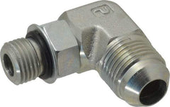 Parker - 1/2" Tube OD, 37° Steel Flared Tube Straight Thread Elbow - 9/16 UNF, Flare x SAE-ORB Ends - Benchmark Tooling