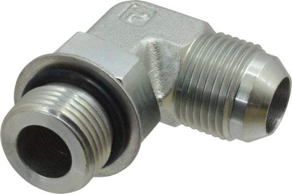 Parker - 3/4" Tube OD, 37° Steel Flared Tube Straight Thread Elbow - 1-1/16 UNF, Flare x SAE-ORB Ends - Benchmark Tooling