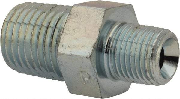 Parker - 3/8 x 1/4 Male Thread, Zinc Plated Steel Industrial Pipe Hex Nipple - MNPTF, 6,000 psi - Benchmark Tooling