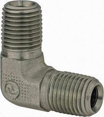 Parker - 1/4 Male Thread, Zinc Plated Steel Industrial Pipe 90° Male Elbow - MNPTF, 6,000 psi - Benchmark Tooling