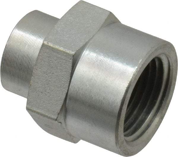 Parker - 3/8 x 1/8 Female Thread, Zinc Plated Steel Industrial Pipe Coupling - FNPTF, 6,000 psi - Benchmark Tooling
