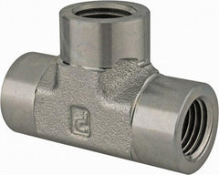 Parker - 1/2 Female Thread, Zinc Plated Steel Industrial Pipe Female Tee - FNPTF, 3,000 psi - Benchmark Tooling