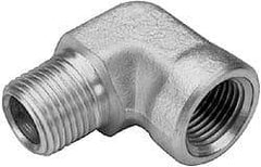 Parker - 1/8 Male Thread x 1/8 Female Thread, Zinc Plated Steel Industrial Pipe 90° Street Elbow - MNPTF x FNPTF, 5,000 psi - Benchmark Tooling