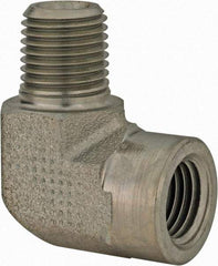 Parker - 1/4 Male Thread x 1/4 Female Thread, Zinc Plated Steel Industrial Pipe 90° Street Elbow - MNPTF x FNPTF, 5,000 psi - Benchmark Tooling