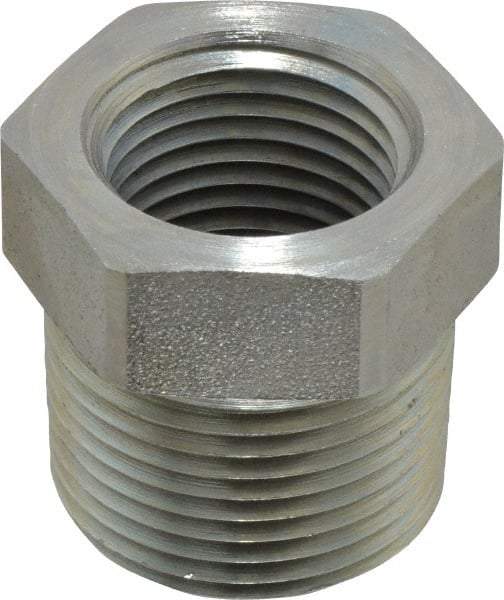 Parker - 3/4 Male Thread x 1/2 Female Thread, Zinc Plated Steel Industrial Pipe Hex Bushing - MNPTF x FNPTF, 5,000 psi - Benchmark Tooling