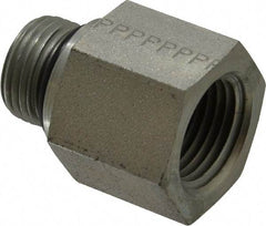 Parker - 3/4-16 Male Thread x 1/2 Female Thread, Zinc Plated Steel Industrial Pipe Adapter - Male Straight Thread O-Ring x Female NPTF, 5,000 psi - Benchmark Tooling