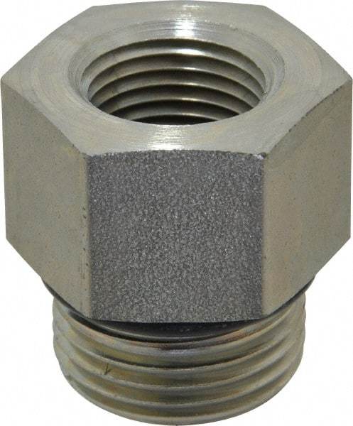 Parker - 1-1/16 - 12 Male Thread x 1/2 Female Thread, Zinc Plated Steel Industrial Pipe Adapter - Male Straight Thread O-Ring x Female NPTF, 5,000 psi - Benchmark Tooling