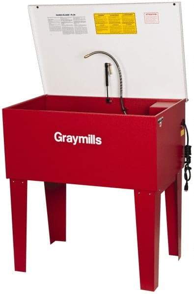 Graymills - Free Standing Solvent-Based Parts Washer - 15 Gal Max Operating Capacity, Steel Tank, 38-1/2" (Lid Close)/60" (Lid Open) High x 36" Long x 22" Wide, 115 Input Volts - Benchmark Tooling