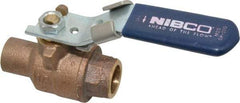 NIBCO - 1/2" Pipe, Full Port, Bronze Standard Ball Valve - 2 Piece, Inline - One Way Flow, Soldered x Soldered Ends, Locking Lever Handle, 600 WOG, 150 WSP - Benchmark Tooling