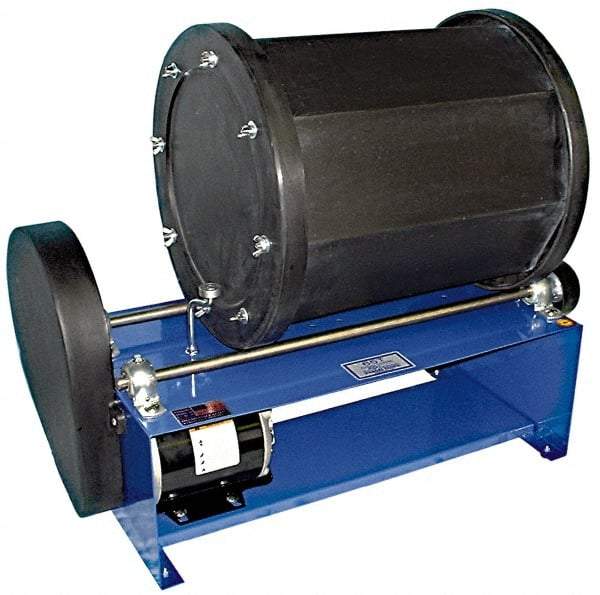 Made in USA - 8.5 Gal Capacity Rotary Tumbler - 1/3 hp Motor, 28" Long x 24" High x 13" Deep - Benchmark Tooling