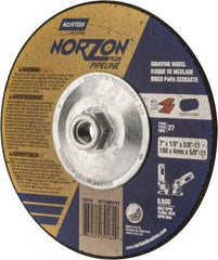 Norton - 30 Grit, 7" Wheel Diam, 1/8" Wheel Thickness, Type 27 Depressed Center Wheel - Ceramic, 8,600 Max RPM, Compatible with Angle Grinder - Benchmark Tooling