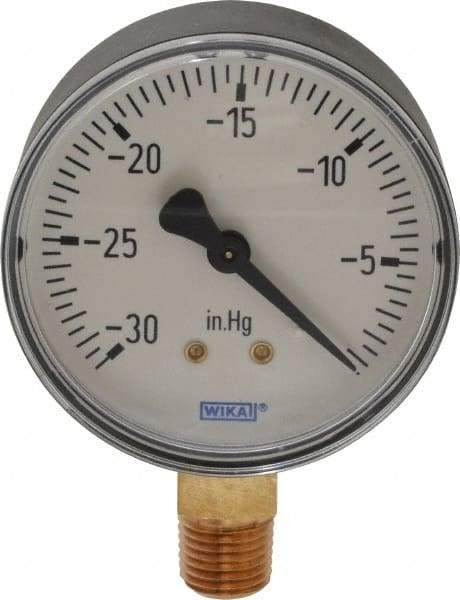 Wika - 2-1/2" Dial, 1/4 Thread, 30-0 Scale Range, Pressure Gauge - Lower Connection Mount, Accurate to 3-2-3% of Scale - Benchmark Tooling