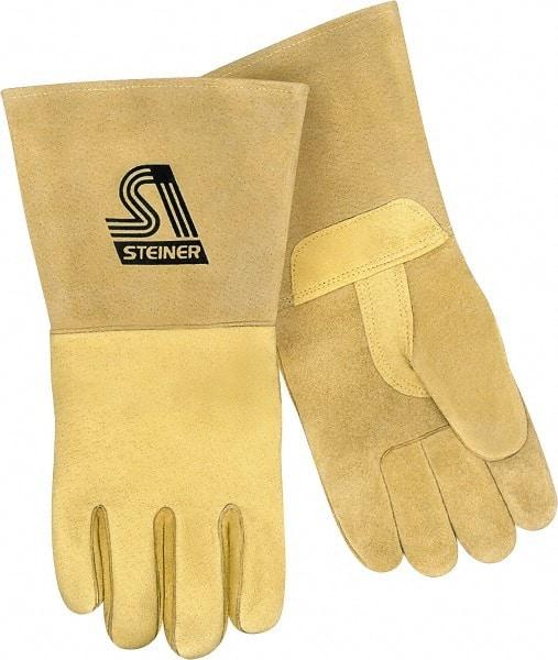 Steiner - Size XL Unlined Pigskin Welding Glove - 13-1/2" OAL, Gauntlet Cuff, Thumb Strap, For MIG - Benchmark Tooling