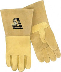 Steiner - Size L Unlined Pigskin Welding Glove - 13" OAL, Gauntlet Cuff, Thumb Strap, For MIG - Benchmark Tooling