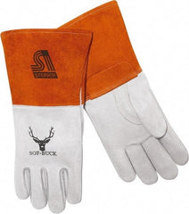 Steiner - Size L Cotton Lined Deerskin Welding Glove - 14" OAL, Gauntlet Cuff, Thumb Strap, For MIG - Benchmark Tooling