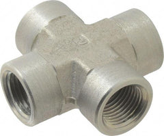 Parker - 1/2 Female Thread, Zinc Plated Steel Industrial Pipe Female Cross - FNPTF, 3,000 psi - Benchmark Tooling