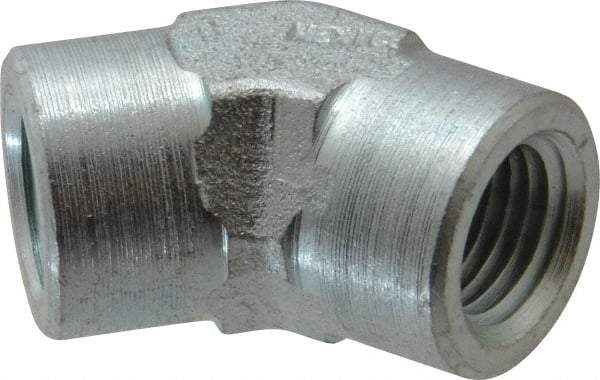 Parker - 1/4 Female Thread, Zinc Plated Steel Industrial Pipe 45° Female Elbow - FNPTF, 5,000 psi - Benchmark Tooling