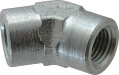 Parker - 1/4 Female Thread, Zinc Plated Steel Industrial Pipe 45° Female Elbow - FNPTF, 5,000 psi - Benchmark Tooling