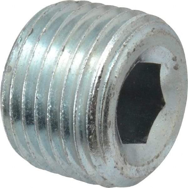 Parker - 1/2 Male Thread, Zinc Plated Steel Industrial Pipe Hollow Hex Plug - MNPTF, 6,000 psi - Benchmark Tooling