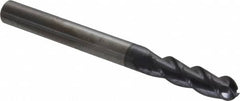 Accupro - 3/16" Diam, 5/8" LOC, 3 Flute Solid Carbide Ball End Mill - AlTiN Finish, Single End, 2" OAL, 3/16" Shank Diam, Spiral Flute - Benchmark Tooling
