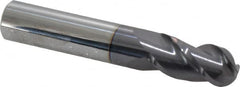 Accupro - 1/2" Diam, 1" LOC, 3 Flute Solid Carbide Ball End Mill - AlTiN Finish, Single End, 3" OAL, 1/2" Shank Diam, Spiral Flute - Benchmark Tooling