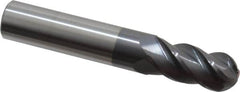 Accupro - 31/64" Diam, 1" LOC, 4 Flute Solid Carbide Ball End Mill - AlTiN Finish, Single End, 3" OAL, 1/2" Shank Diam, Spiral Flute - Benchmark Tooling