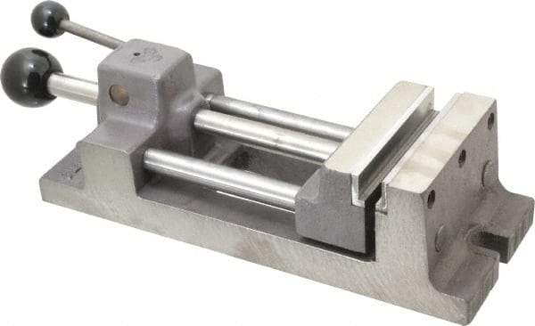 Heinrich - 4-11/16" Jaw Opening Capacity x 1-5/16" Throat Depth, Horizontal Drill Press Vise - 4" Wide Jaw, Stationary Base, Standard Speed - Benchmark Tooling