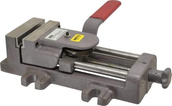 Heinrich - 4" Jaw Opening Capacity x 1-3/8" Throat Depth, Horizontal Drill Press Vise - 4" Wide x 1-3/8" High Jaw, Stationary Base, Standard Speed, 11-3/4" OAL - Benchmark Tooling